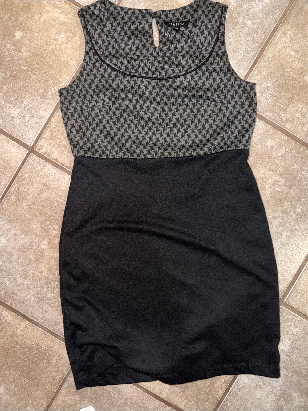 Jessica Two-Tone Black & Gray Houndstooth Sheath Dress